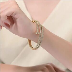 Ra Gold Plated Cubic Zirconia Bangle Bracelet